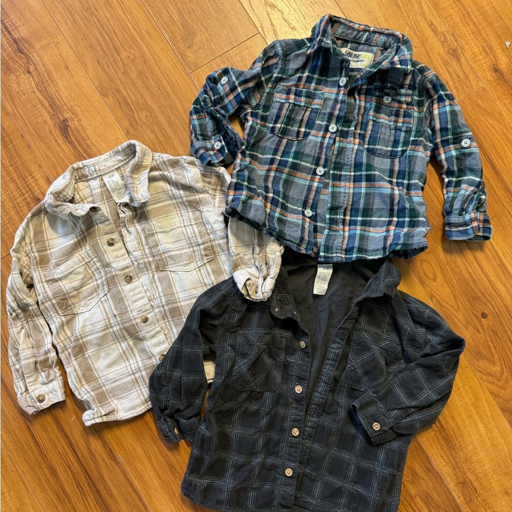 H&M and Osh Kosh Kids Plaid Button Down Shirts - Green, Blue, Cream